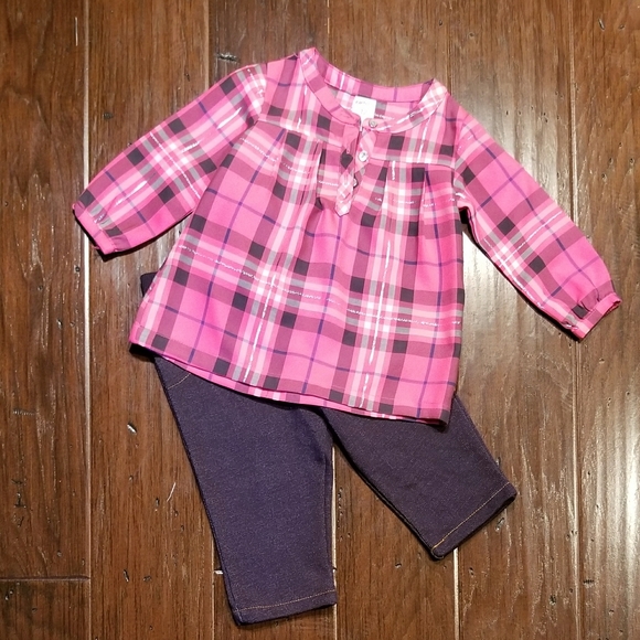 Carter's Other - pink plaid top & jeans bundle